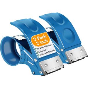 2 Pack Heavy Duty Packing Tape Dispenser Gun  2-Inch Wide Tape Dispenser with Adjustable Brake  Fits 3-Inch Core, Industrial-Grade Tape Gun for Moving, Shipping, Office & Warehouse Use (Blue)