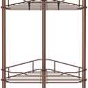 HuggieGems 4 Tier Floor Standing Corner Shower Caddy Organizer Shelf with Hooks, Bathroom Shelves Stand Rack, Coffee