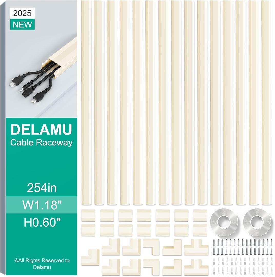 Delamu Cord Covers for 3-4 Wires on Wall, 254in Cable Hider Cord Hider, Large Wire Hider Wire Covers for Cords on Wall, Beige TV Cord Hider for Wall Mounted TV, 15x L16.9 W1.18 H0.6in, Beige