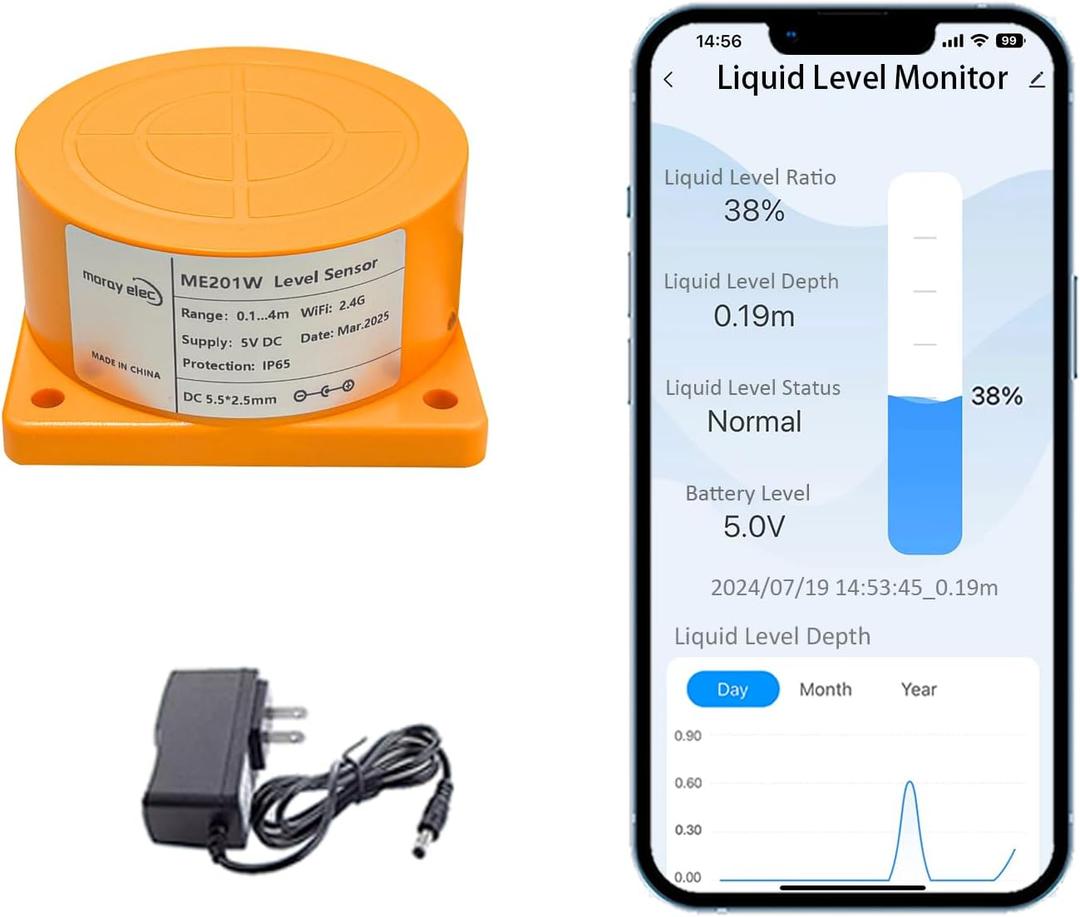 Moray Smart WiFi Water Level Sensor Water Tank Level Monitor Oil Tank Gauge Sensor , Automatic Alarm Indicator for Tuya Smart Life Mobile APP Smart Home Remote IP65 Waterproof (ME201W)