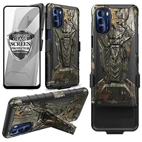 Ailiber Compatible with Motorola Moto G 5G 2022 Case, with Screen Protector, Swivel Belt Clip Holster with Kickstand, Heavy Duty Full Body Shockproof Protector Phone Cover for Moto G 5G 2022-Red