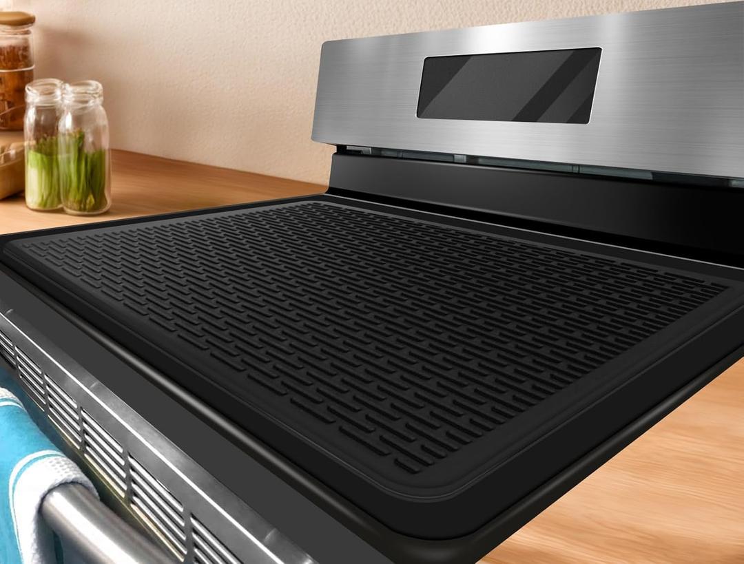 Stove Top Covers for Electric Stove (30x21), Silicone Stove Mat for Glass Top Stove, XL Stove Cover for Induction Cooktop, Induction Cooktop Protector, Dishwasher-Safe Drying Mat for Kitchen Counter, Black