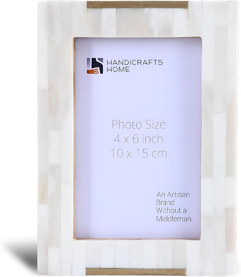 Handicrafts Home White 4x6 Picture frame, Decorative Picture Frame for Home Decor, Wall & Tabletop Display, Living Room, Bedroom, Office, Shelf & Gallery Wall, Brass frame for Vintage Decor - Palace Banquet Collection
