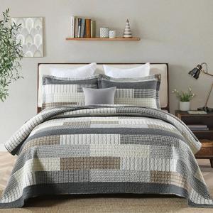 Y-PLWOMEN Queen Quilt Bedding Set 100% Cotton Lightweight Quilts Queen Size, Cozy Farmhouse Striped Quilt, Reservible Quilted Bedspread Set for All Season, 3-Pieces