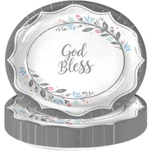 God Bless Baptism Plates,Oval Paper Plates First Communion Plate Baptism Party Decorations for Christening Birthday Supplies