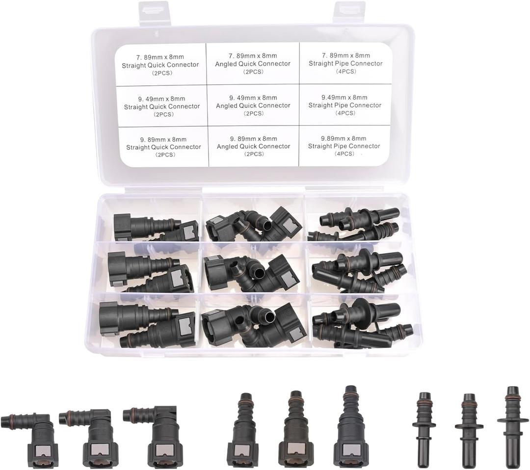 24PCS Assorted Fuel Line Hose Quick Release Connect Male & Female Push On Connector SAE 7.89mm & 9.49mm & 9.89mm
