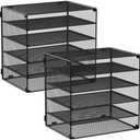 MINDEPOT 6 Tier Desk Organizer Paper Tray, Metal File Holder Desktop Organizers and Workspace Accessories for School Office Organization Storage Rack (Black, 2Pack)