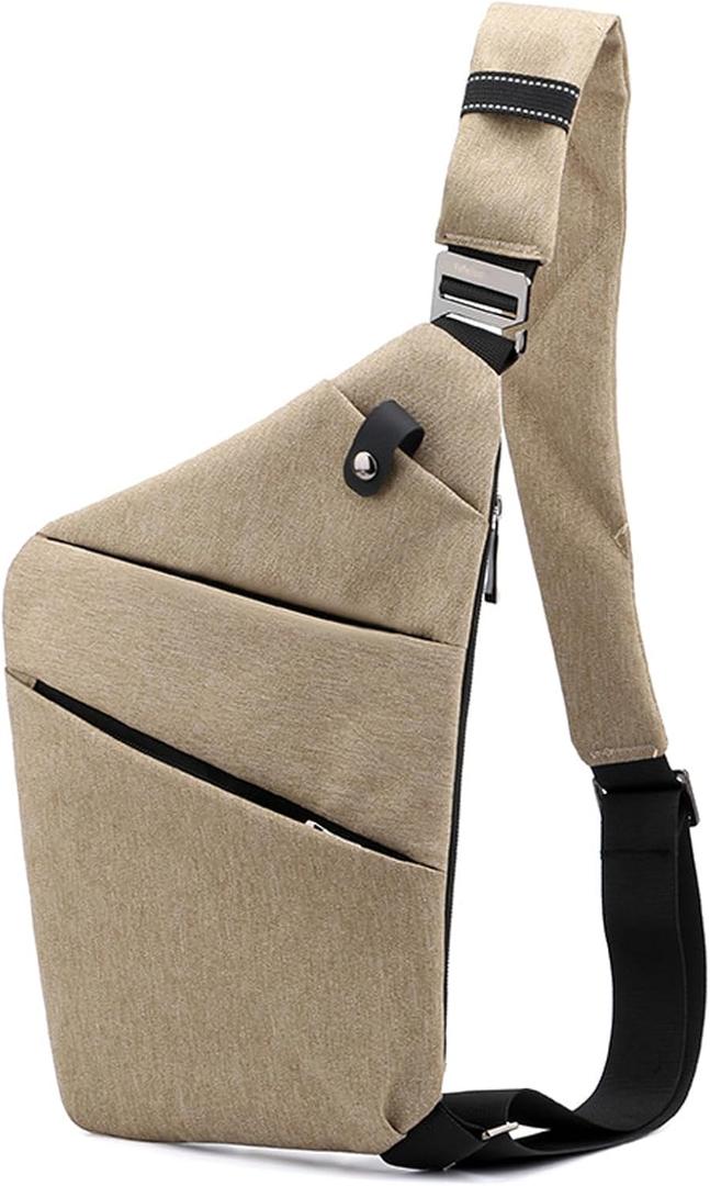 Sling Crossbody Bags Anti-thief Slim Personal Flex Bag Safe Purse Bags for Women Men Waterproof (Khaki, Right)