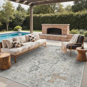 GENIMO 9x12 Outdoor Rug, Washable Quick Dry for Patio, Light Grey Brown