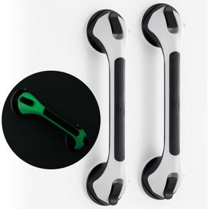 TAILI Shower Grab Bar Glow in The Dark, 2 Pack 16.8 in Grab Bars for Bathtubs and Showers, Shower Handle Shower Rail for Seniors and Elderly,Bathroom Safety Grip Removable No Drilling Waterproof Black,16.8", Black& Glow Green 
