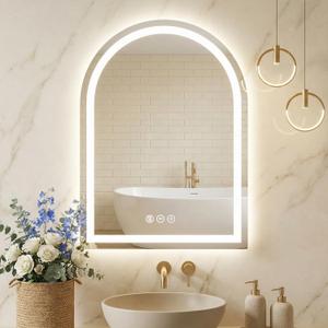 24"x36" LED Bathroom Mirror with Lights, Anti-Fog, Dimmable Backlit, Memory Function, Tempered Glass, Shatter-Proof, Lighted Vanity Mirror for Wall, Arched (White)