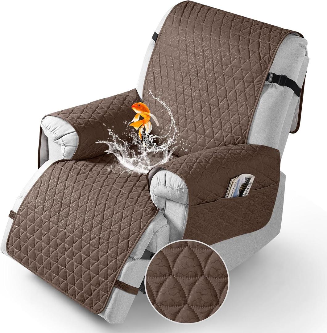 TAOCOCO 100% Waterproof Recliner Cover - Recliner Cover with Non-Slip Granule, Recliner Chair Covers with Elastic Band, Recliner Chair Covers for Reclining Chair(Brown, Small-22'')