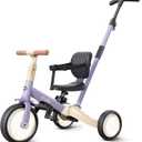 newyoo Toddler Tricycle with Push Handle for 1-3 Year Old, Toddler Bike, Birthday Toy for Boys and Girls, 5 in 1 Kids Trike, Balance Bike with Backrest and Safety Belt, Purple, TR007