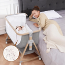 Baby Bassinet Bedside Sleeper - 3 in 1 Bassinets with Waterproof Sheets, Soft Mattress and Breathable Mesh, Adjustable Height Bedside Bassinet for Baby with Wheels, Storage Basket, Gray