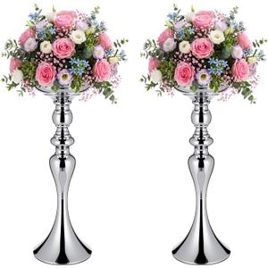 Sadnyy 2 Pcs Sliver Metal Flower Arrangements Stand Tall Wedding Centerpiece Stand Table Decor Flower Vase for Wedding Reception Event Party Dinner Home Decor(15 Inch)