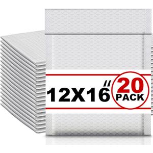 Ireer 20 Pack Large Bubble Mailers 12 x 16" Poly Padded Envelopes Cushioned Mailing Envelopes Bubble Padded Mailers Self Adhesive Waterproof Shipping Bags for Business Christmas Party Gift Packaging