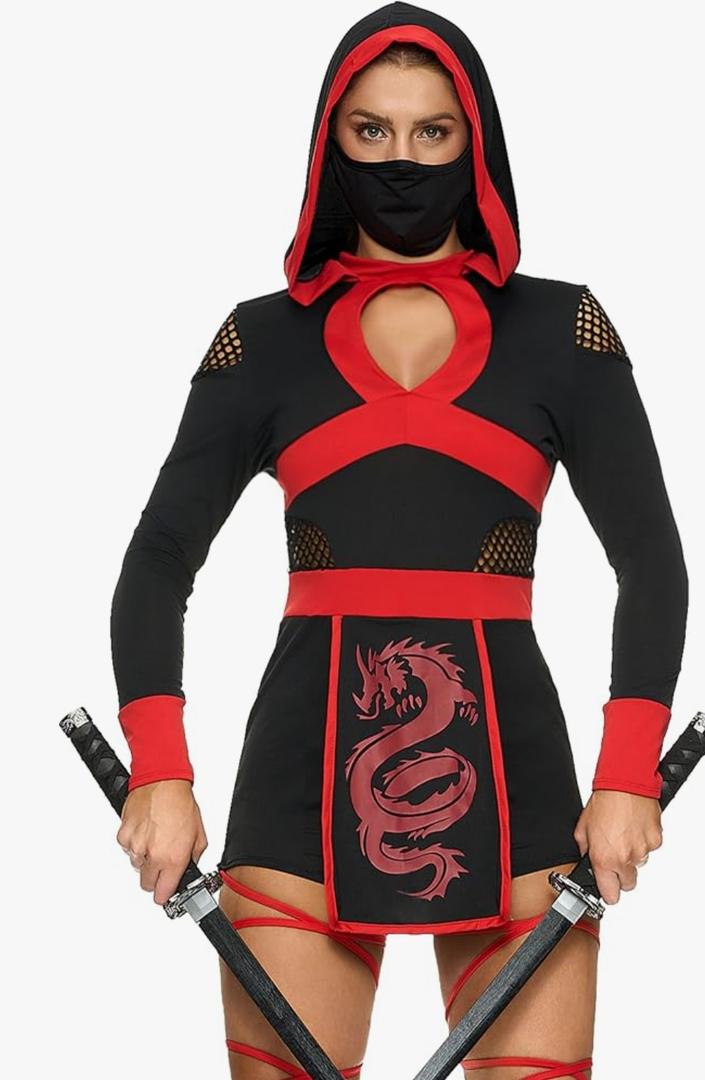 Spooktacular Creations 2 Pcs Ninja Costume Women, Halloween Ninja Costume Adult with Mask for Halloween Party Cosplay Size S