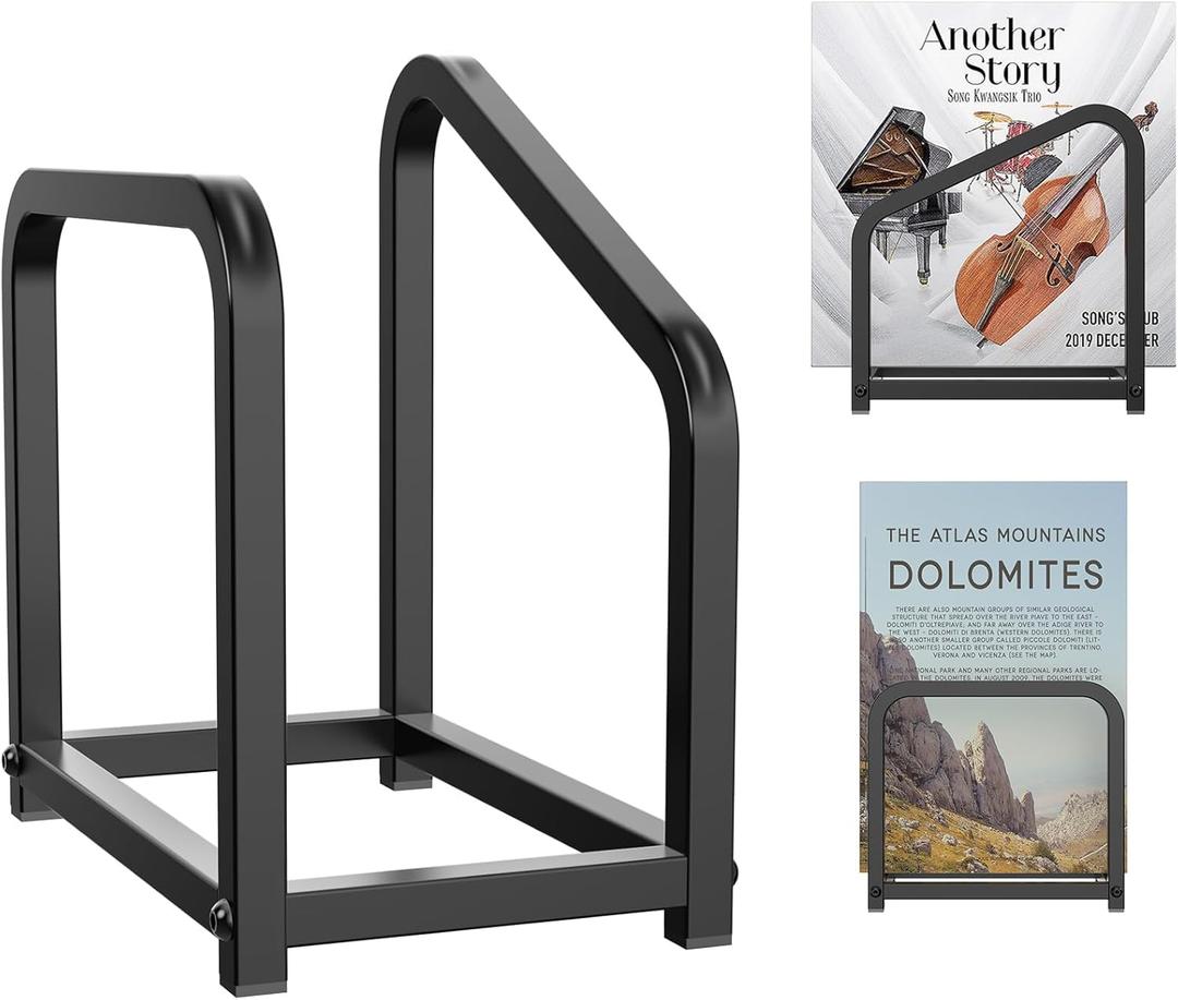 Record Holder Metal Vinyl Record Storage Rack with Retro Design Organize Albums Books, Magazine, Files - Matte Metal Up to 15-30 LP Storage Shelf Bookshelf- Simple