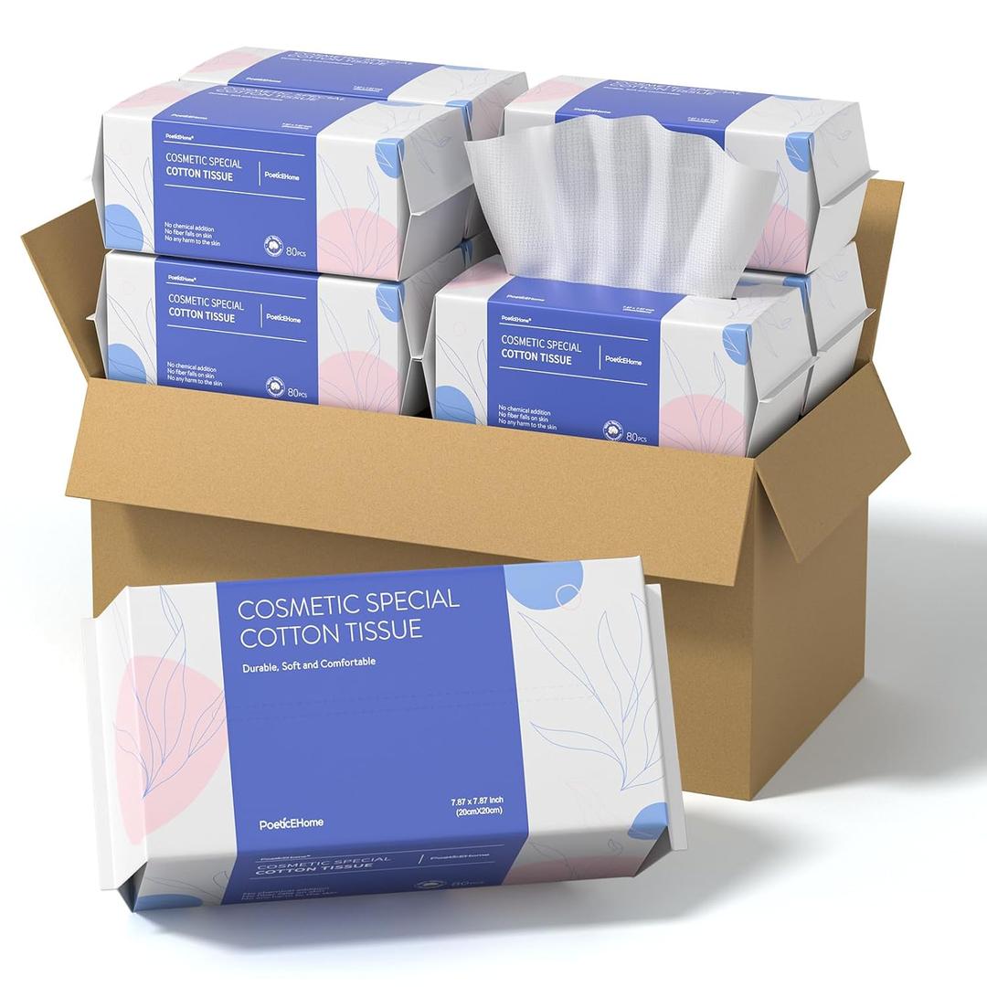 PoeticEHome Soft Face Towel - Extra Thick Cotton Tissue Biodegradable | Disposable Dry Wipes for Facial Cleansing & Makeup Removing (1 Count (Pack of 640))