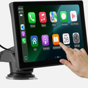 Wireless Apple Carplay Screen for Cars, HD Portable Car Stereo Touch Screen for Apple CarPlay & Android Auto with Backup Camera/Mirror Link/Siri/Voice Control/GPS Navigation/AUX for All Vehicles