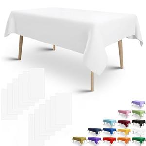 Pack of 5, FULDGAENR Plastic Tablecloth, Disposable White Table Cloth 54x108 Inch for 6-8 Foot Rectangle Table Indoor/Outdoor Parties Birthdays Weddings Anniversary