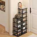 Vertical Shoe Rack - Tall Narrow Shoe Rack Organizer for Small Spaces,12 Tier Bamboo Shoen Shelf for Entryway,Closet,Corner,Doorway,Skinny Shoe Shelf Space Saving Shoe Storage,Free Stackable DIY (Black)