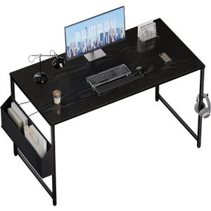 Pamray 47 Inch Computer Desk for Small Spaces with Storage Bag, Home Office Work Desk with Headphone Hook, Small Office Desk Study Writing Table (Black)