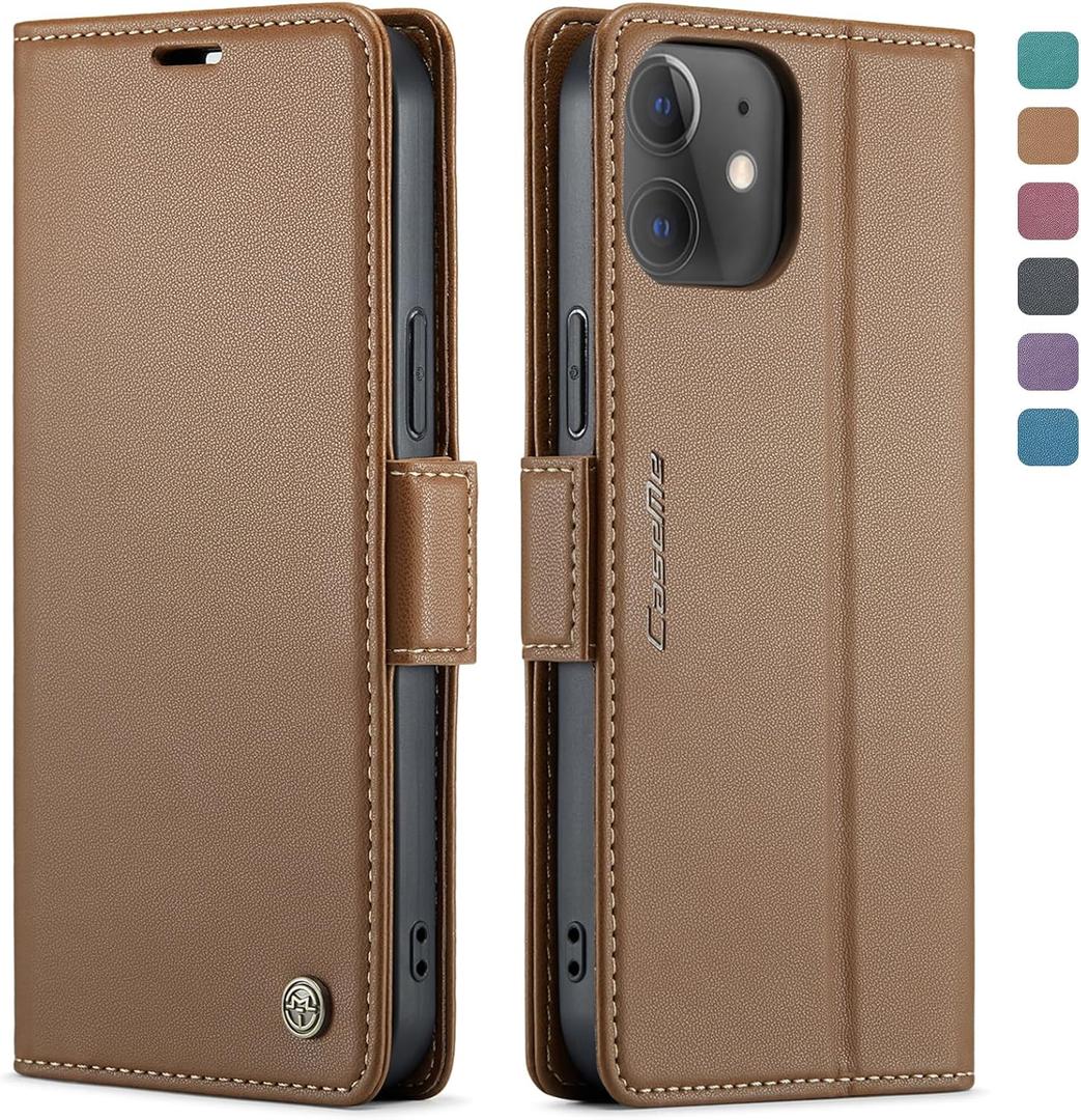 QLTYPRI Wallet Case for iPhone 12/12 Pro, Premium PU Leather Magnetic Flip Folio Case with RFID Blocking Credit Card Slots Kickstand Shockproof Protective Phone Case Cover - Brown
