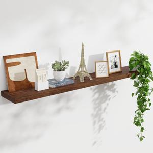 Natural Oak Floating Shelf for Wall, 48" W x 8" D x 1.2" H Wall Mounted Rustic Wooden Display Shelf for Living Room Bathroom Bedroom Kitchen with Heavy-Duty Bracket, Dark Oak Finish, Set of 1 (48" W, 1-Pack)