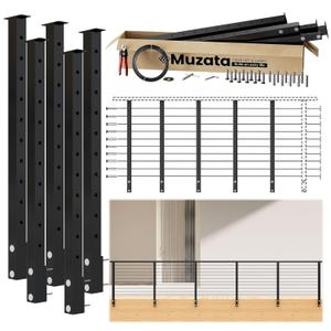 Muzata 16-20ft Side Mount Modular Cable Railing Kit for Decks 36 Inch RW21 5 Level Post Kit with Wire Rope & Cable Railing Hardware, No Handrail, Black Cable Railing System, Length Adjustable, 16-20ft Level Post Kit