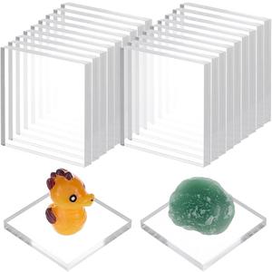 FINGERINSPIRE 20PCS Square Acrylic Display Bases 1.57 Inch Clear Acrylic Display Pedestals Transparent Miniature Block Stands for Collectibles Figures Models Jewelry Art Pieces Retail Product Showcase