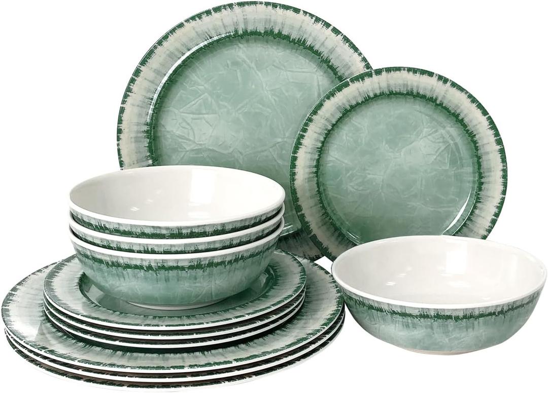 AELS Melamine Dinnerware Set of 12 Pcs Dinner Dishes Set for Indoor and Outdoor Use, Dishwasher Safe, Lightweight Unbreakable, BPA Free, Sage Green AELS Melamine Dinnerware Set of 12 Pcs Dinner Dishes Set for Indoor and Outdoor Use, Dishwasher Safe, Lightweight Unbreakable, BPA Free, Sage Green