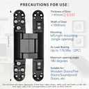 Hidden Door Hinge (7in)-2pc Invisible Door Hinges,3D Adjustable 180 Degree Invisible Hinges,176.5 lb.Load Capacity.(Black, 7 x 2.8 x 1)