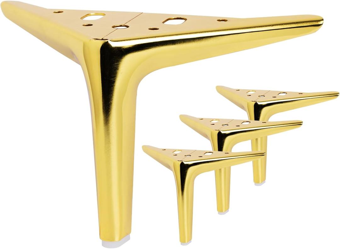 4.7 Inch Shiny Gold Furniture Legs, Metal Legs for Furniture Set of 4, DIY Replacement for Sofa Legs, Cabinet Legs, Ottoman Legs, Table Legs, Night Stand Legs and Dresser Legs