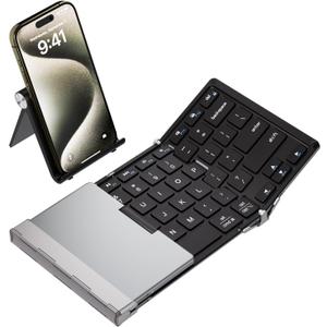 iClever Foldable Bluetooth Keyboard, BK05S Folding Wireless Portable Keyboard, Pair Up to 4 Devices, USB-C Rechargeable, Slim and Compact for iPad, Mac, Laptop, Smartphone, Tablet, PC