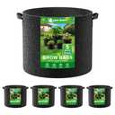 Land Guard 4-Pack Fabric Grow Bags 5 Gallon, Thickened Nonwoven Garden Pots, Growing Bags with Handles, Black