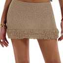SweatyRocks Women's Fringe Bodycon Mini Skirts Y2K Boho Low Waist Knit Skirt Streetwear, S