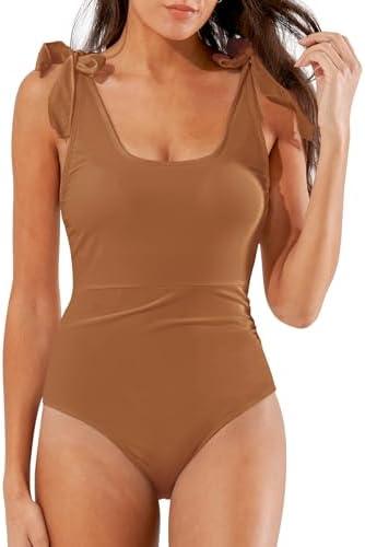 Jollkichay Women's One Piece Swimsuits Slimming Tummy Control Bathing Suits Modest Cute Swim Suits Retro Square Neck Swimwear, Large