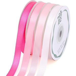 woric 120 Yards Pink Ribbon 3/8 Inch x 4 Rolls, 30 Yd/Roll Craft Thin Satin Ribbon for Graduation Leis Gift Wrapping Hair Bows Baby Bridal Shower Wedding Decor