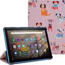 Case for Amazon Kindle Fire HD 10 Tablet (13th Generation, 2023 Release), Cute Cartoon Kawaii Trifold Stand Cover Backshell with Auto Wake/Sleep (Pink Dogs)