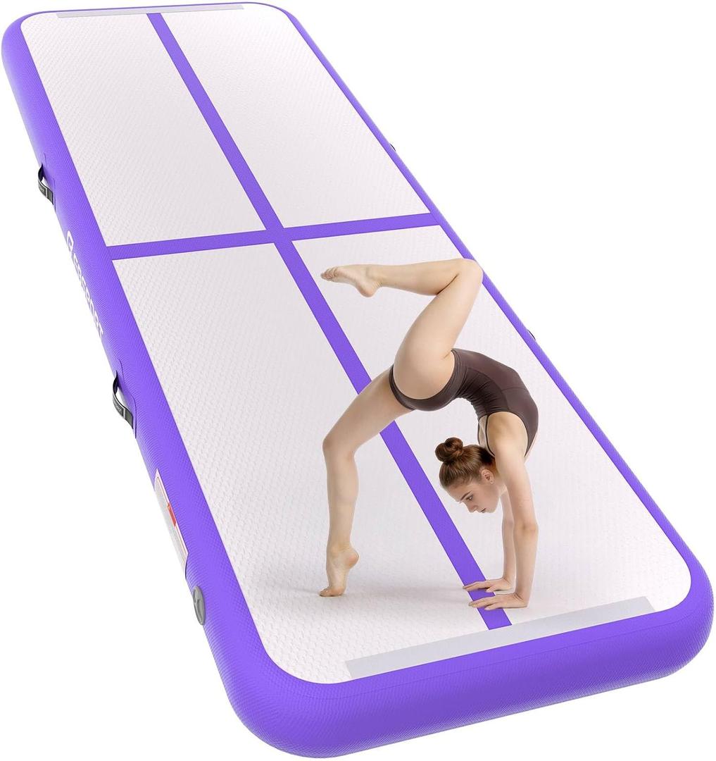 FBSPORT Gymnastics Training Mats Inflatable Air Gymnastics Mat 4/8 inches Thickness Inflatable Floor Mats for Home Use/Training/Cheerleading/Yoga/Water with Pump