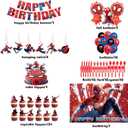 Super hero party supplies and party decorations Inclusioning banners, balloons, tablecloths, dinner plates, etc.