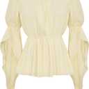 Scarlet Darkness Renaissance Shirt for Women Bell Sleeve Peasant Tops and Blouse (Yellow, XL)