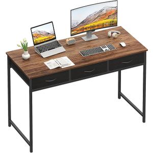 WOHOMO Computer Desk with 3 Drawers, 47.2 Inch Bedroom Desk with Storage, Home Office Desk for Room Spaces, Modern Work Writing Study Tables, Rustic, Brown