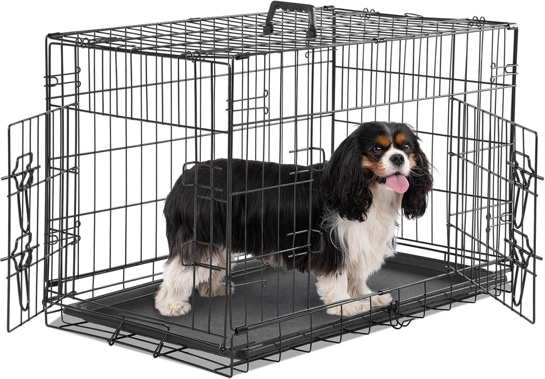Sweetcrispy Medium Dog Crate with Divider Panel, 30 Inch Double Door Folding Metal Wire Dog Cage with Plastic Leak-Proof Pan Tray, Pet Kennel for Indoor, Outdoor, Travel Sweetcrispy Medium Dog Crate with Divider Panel, 30 Inch Double Door Folding Metal Wire Dog Cage with Plastic Leak-Proof Pan Tray, Pet Kennel for Indoor, Outdoor, Travel