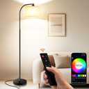 Floor Lamp for Living Room with Remote,Dimmable Tall Standing Lamps,Modern Floor Light with Smart RGB Bulb,App Control,3 Color Temperatures,Fabric Shades,Gold Floor Lamp for Bedroom Office Corner