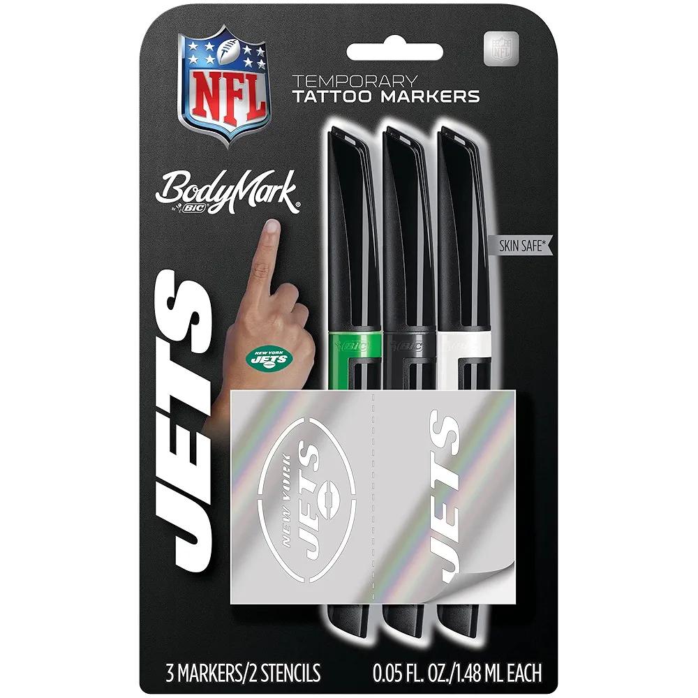 BIC BodyMark by, Temporary Tattoo Marker, NFL Series, Skin Safe, Brush Tip, Assorted Colors, 3-Pack with Stencils