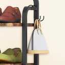 Vertical Shoe Rack, Shoe Shelves with 2 Hooks, Wood Shoe Organizer for Entryway, Shoe Tower for Small Spaces, Free Standing (Rustic Brown, 8 Tier)