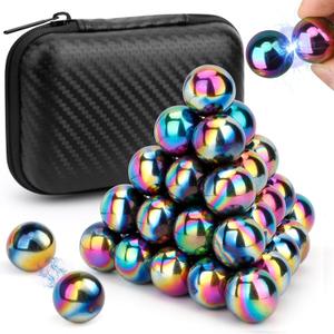 Dilabnba 28PCS Rainbow Hematite Magnetic Ball Fidget Toy for Adults, Men Women Magnetic Hand Roller Office Desk Toys for Gifts, Science Kit Rare Earth Magnets with Fiber Case, Age 15+