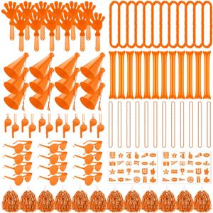 Soulchen 360 Pcs Orange Team Spirit Accessories Bulk Field Day Accessories Pep Rally Color War Camp Spirit Events Party Items Cheerleading Pom Poms Clappers Thunder Stick Whistle Megaphone